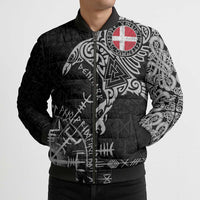 Denmark Viking Ravens Bomber Puffer Jacket Vegvisir Runes Pattern - Wonder Print Shop