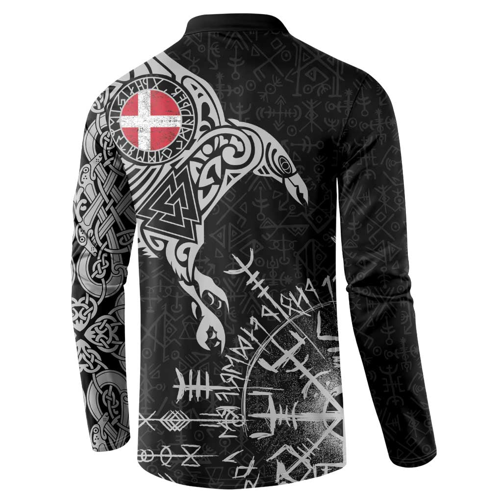 Denmark Viking Ravens Button Sweatshirt Vegvisir Runes Pattern - Wonder Print Shop