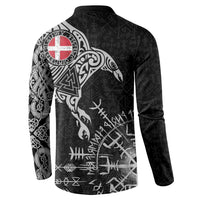 Denmark Viking Ravens Button Sweatshirt Vegvisir Runes Pattern - Wonder Print Shop