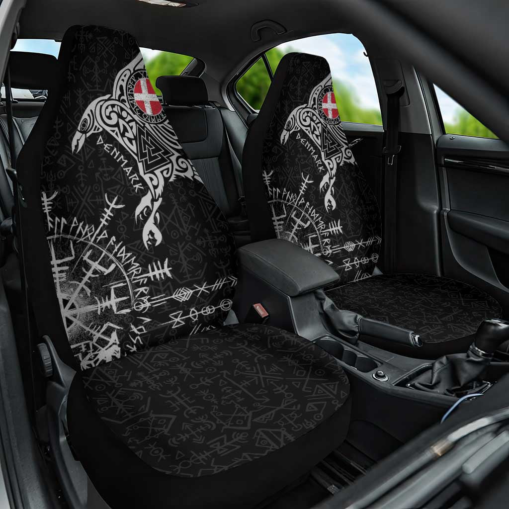 Denmark Viking Ravens Car Seat Cover Vegvisir Runes Pattern - Wonder Print Shop