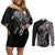 Denmark Viking Ravens Couples Matching Off Shoulder Short Dress and Long Sleeve Button Shirt Vegvisir Runes Pattern - Wonder Print Shop