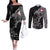 Denmark Viking Ravens Couples Matching Off The Shoulder Long Sleeve Dress and Long Sleeve Button Shirt Vegvisir Runes Pattern - Wonder Print Shop