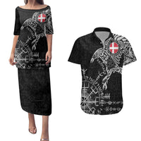 Denmark Viking Ravens Couples Matching Puletasi and Hawaiian Shirt Vegvisir Runes Pattern - Wonder Print Shop