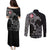 Denmark Viking Ravens Couples Matching Puletasi and Long Sleeve Button Shirt Vegvisir Runes Pattern - Wonder Print Shop