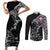 Denmark Viking Ravens Couples Matching Short Sleeve Bodycon Dress and Long Sleeve Button Shirt Vegvisir Runes Pattern - Wonder Print Shop