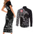 Denmark Viking Ravens Couples Matching Short Sleeve Bodycon Dress and Long Sleeve Button Shirt Vegvisir Runes Pattern - Wonder Print Shop