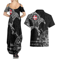 Denmark Viking Ravens Couples Matching Summer Maxi Dress and Hawaiian Shirt Vegvisir Runes Pattern - Wonder Print Shop
