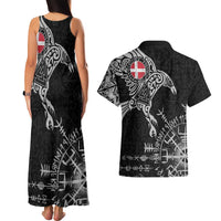 Denmark Viking Ravens Couples Matching Tank Maxi Dress and Hawaiian Shirt Vegvisir Runes Pattern - Wonder Print Shop