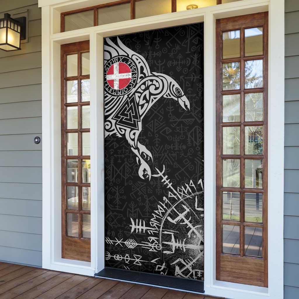 Denmark Viking Ravens Door Cover Vegvisir Runes Pattern - Wonder Print Shop