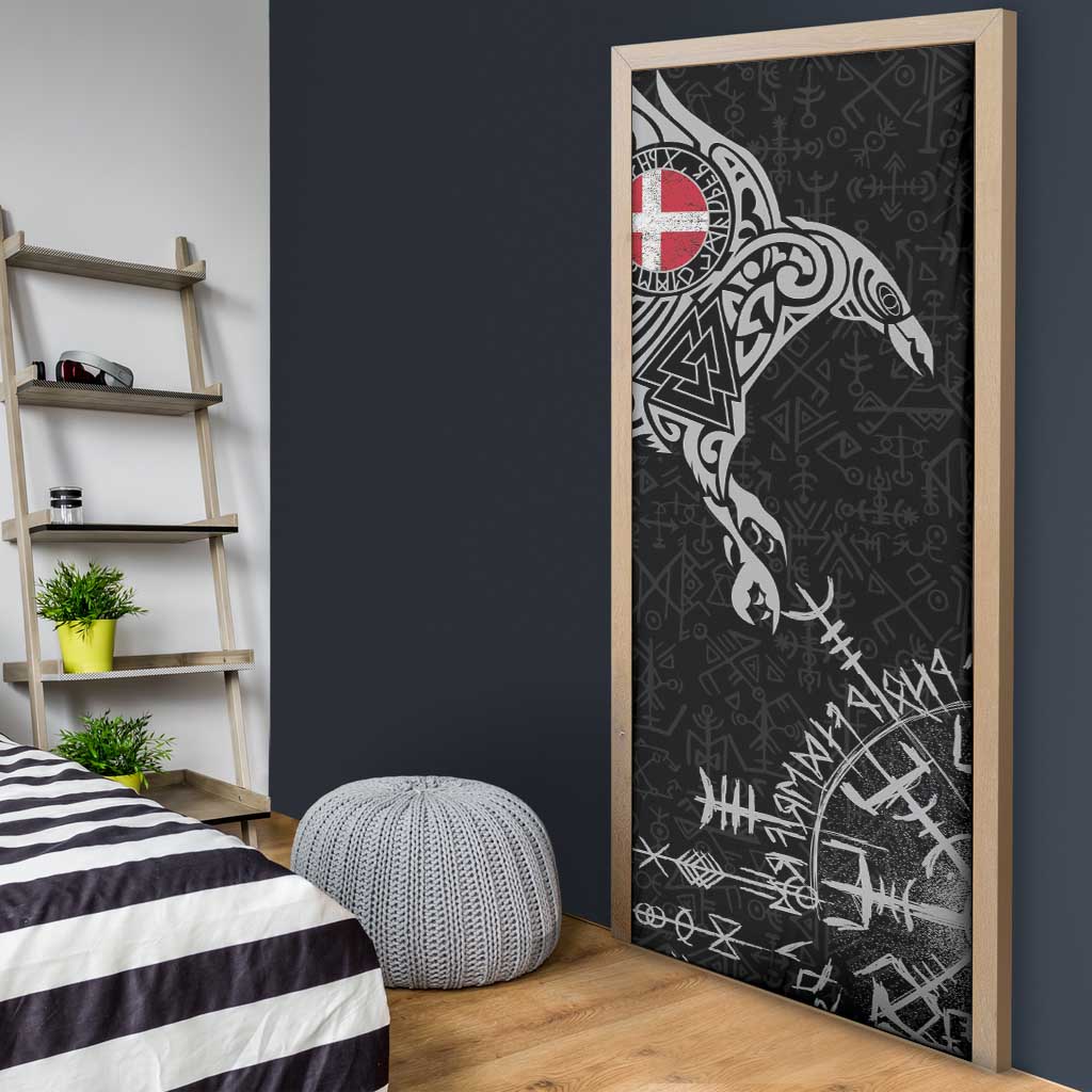 Denmark Viking Ravens Door Cover Vegvisir Runes Pattern - Wonder Print Shop