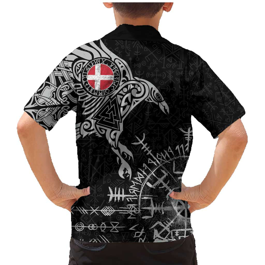 Denmark Viking Ravens Family Matching Mermaid Dress and Hawaiian Shirt Vegvisir Runes Pattern - Wonder Print Shop