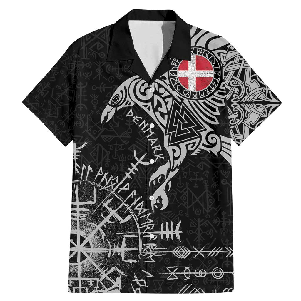 Denmark Viking Ravens Family Matching Mermaid Dress and Hawaiian Shirt Vegvisir Runes Pattern - Wonder Print Shop