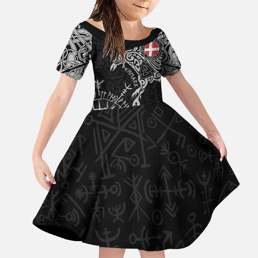 Denmark Viking Ravens Family Matching Off Shoulder Maxi Dress and Hawaiian Shirt Vegvisir Runes Pattern - Wonder Print Shop