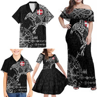 Denmark Viking Ravens Family Matching Off Shoulder Maxi Dress and Hawaiian Shirt Vegvisir Runes Pattern - Wonder Print Shop