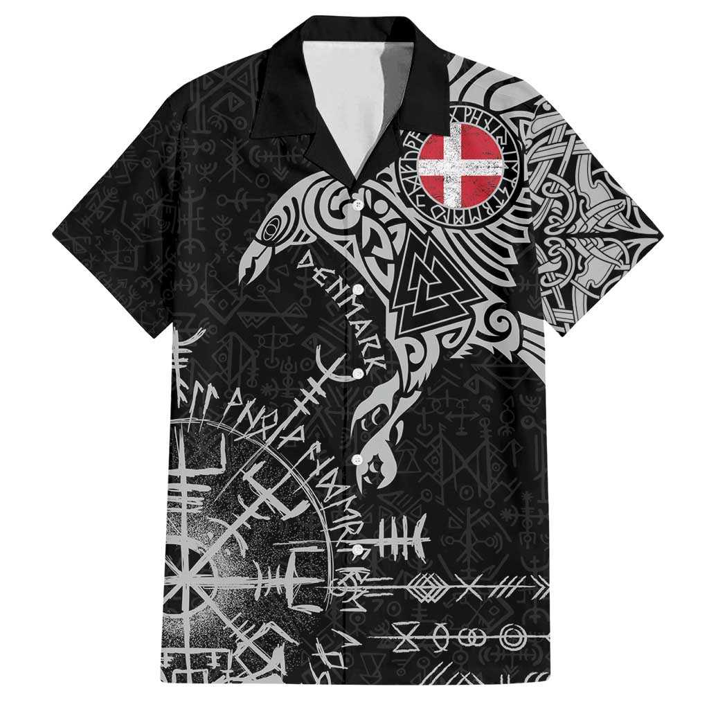 Denmark Viking Ravens Family Matching Off Shoulder Maxi Dress and Hawaiian Shirt Vegvisir Runes Pattern - Wonder Print Shop