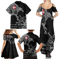 Denmark Viking Ravens Family Matching Summer Maxi Dress and Hawaiian Shirt Vegvisir Runes Pattern - Wonder Print Shop