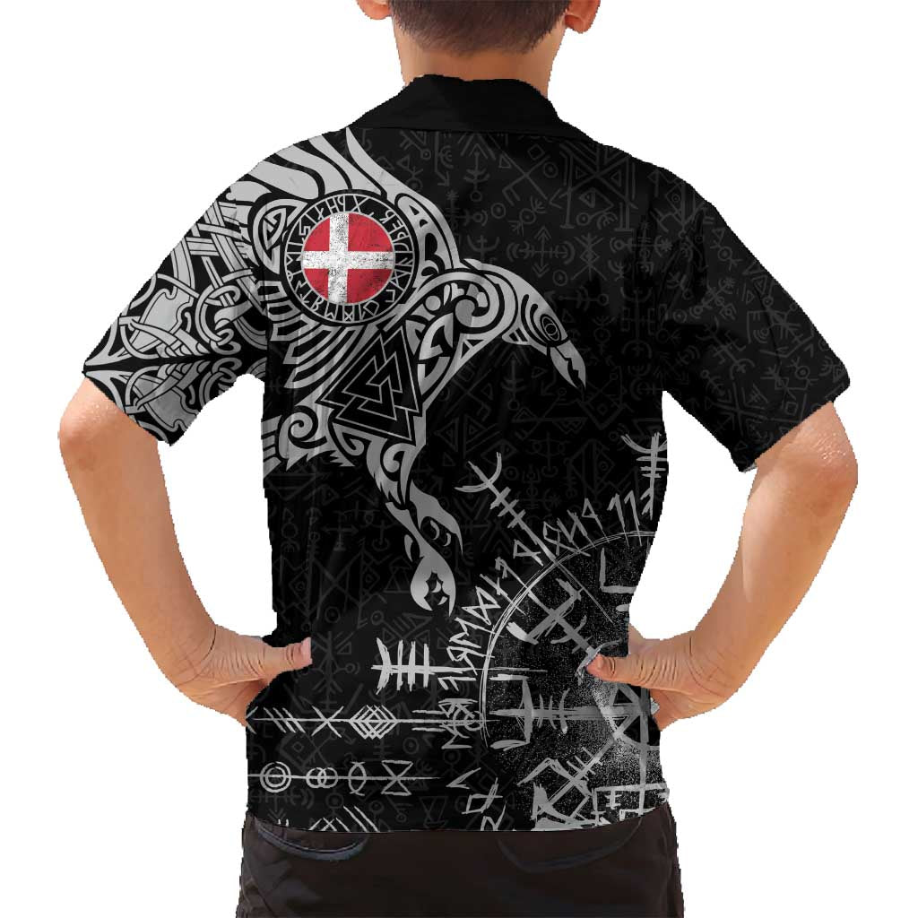 Denmark Viking Ravens Family Matching Tank Maxi Dress and Hawaiian Shirt Vegvisir Runes Pattern - Wonder Print Shop