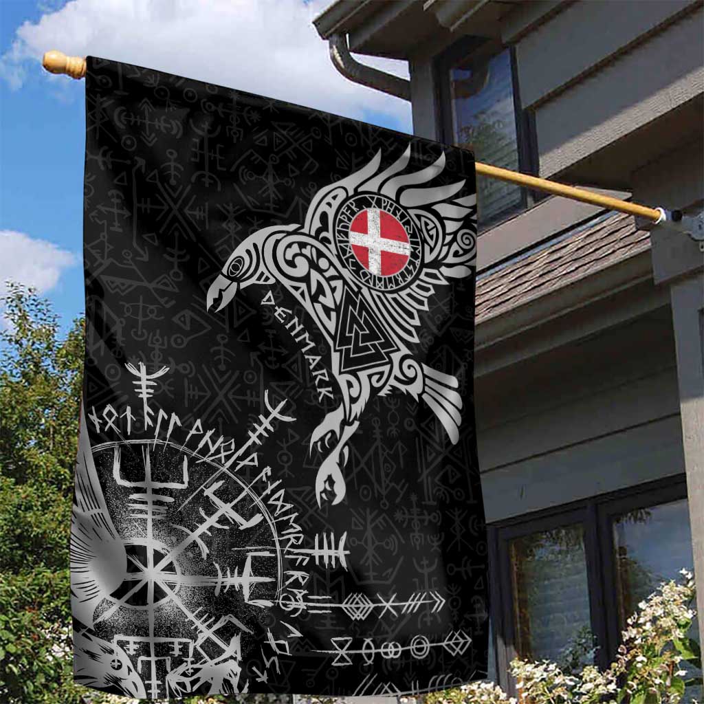 Denmark Viking Ravens Garden Flag Vegvisir Runes Pattern - Wonder Print Shop