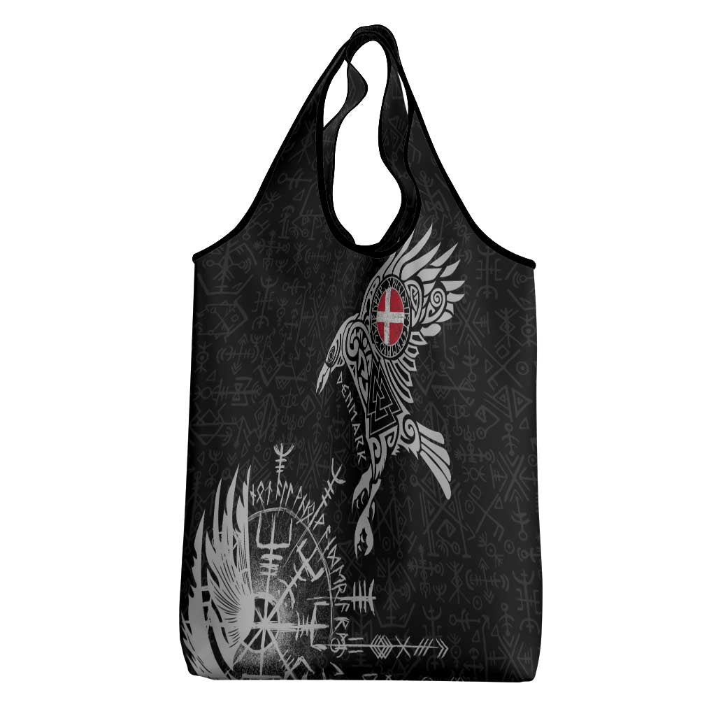 Denmark Viking Ravens Grocery Bag Vegvisir Runes Pattern - Wonder Print Shop