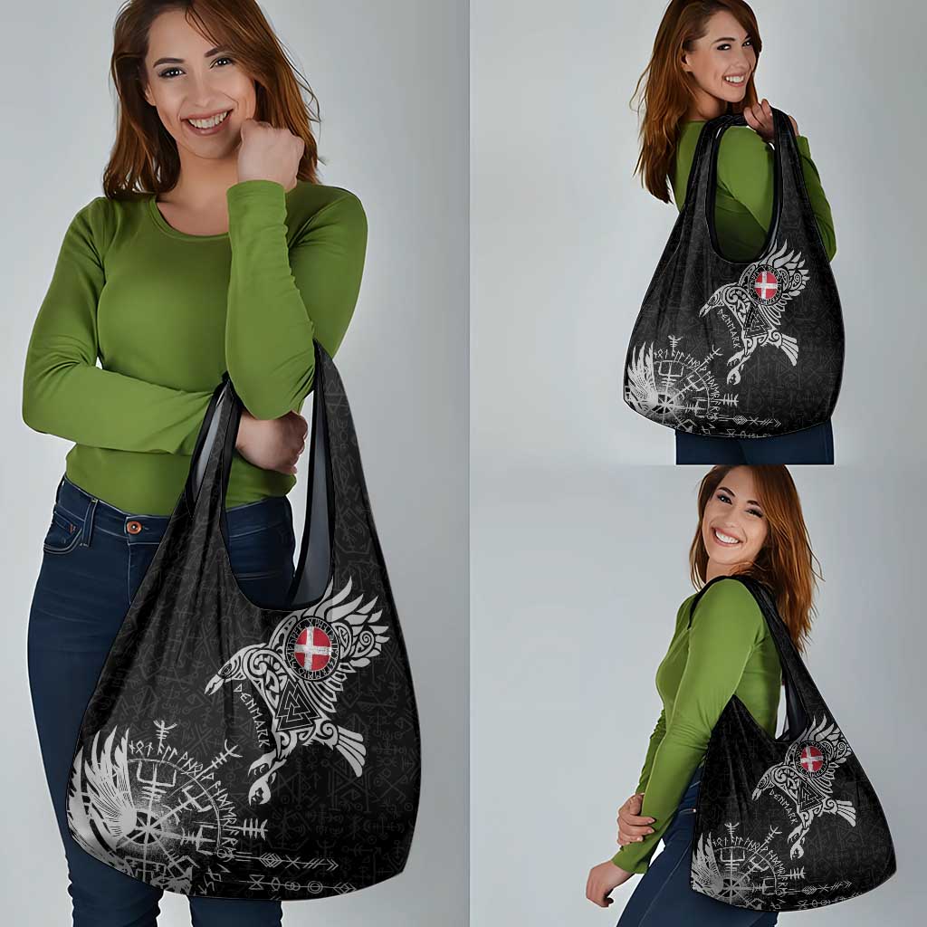 Denmark Viking Ravens Grocery Bag Vegvisir Runes Pattern - Wonder Print Shop