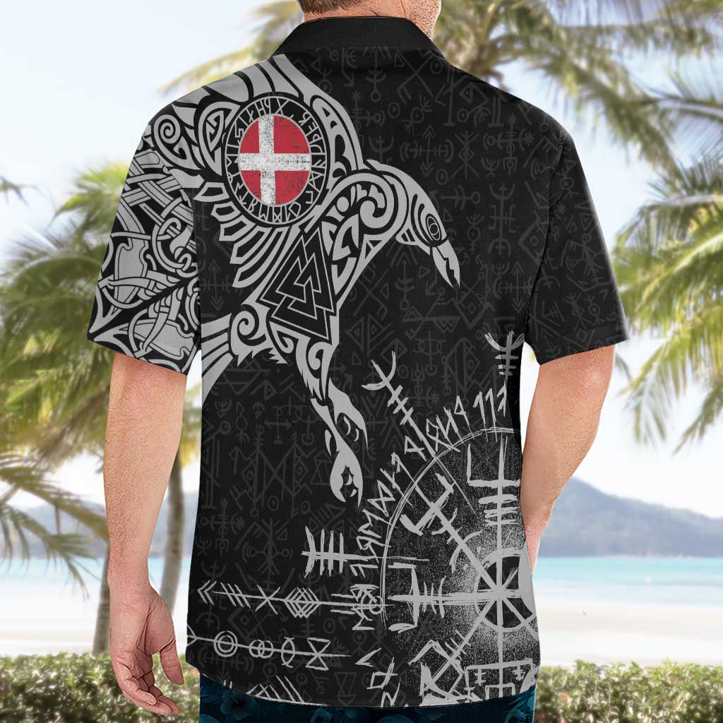 Denmark Viking Ravens Hawaiian Shirt Vegvisir Runes Pattern - Wonder Print Shop