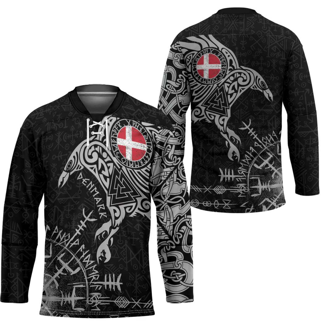 Denmark Viking Ravens Hockey Jersey Vegvisir Runes Pattern - Wonder Print Shop