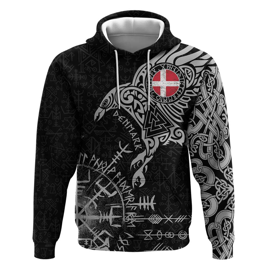 Denmark Viking Ravens Hoodie Vegvisir Runes Pattern - Wonder Print Shop