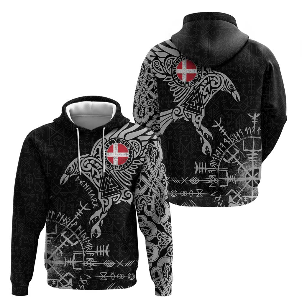 Denmark Viking Ravens Hoodie Vegvisir Runes Pattern - Wonder Print Shop