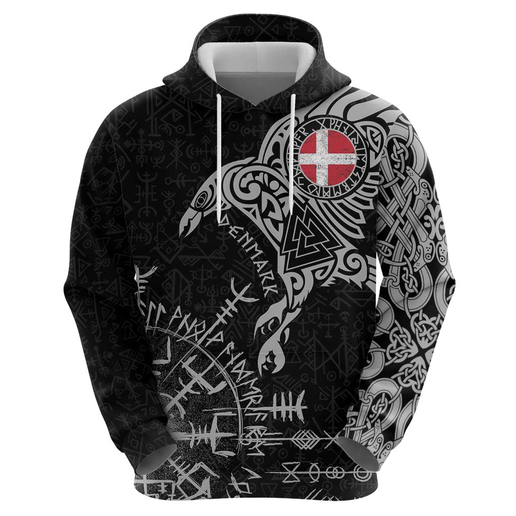 Denmark Viking Ravens Hoodie Vegvisir Runes Pattern - Wonder Print Shop