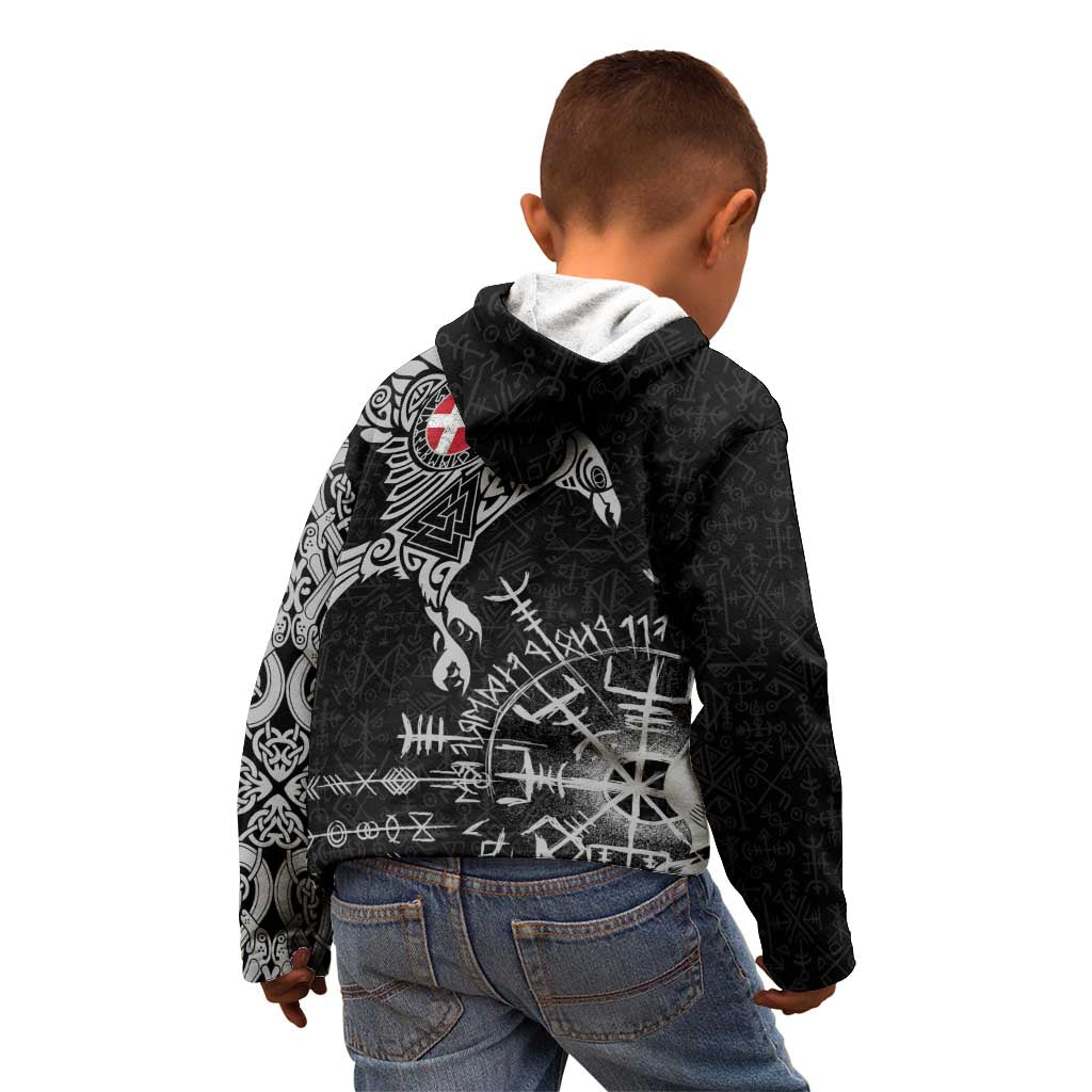 Denmark Viking Ravens Kid Hoodie Vegvisir Runes Pattern - Wonder Print Shop