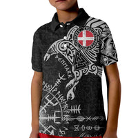 Denmark Viking Ravens Kid Polo Shirt Vegvisir Runes Pattern - Wonder Print Shop