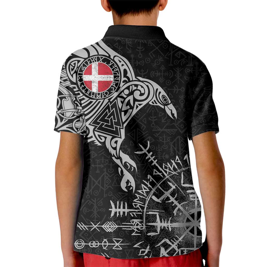 Denmark Viking Ravens Kid Polo Shirt Vegvisir Runes Pattern - Wonder Print Shop