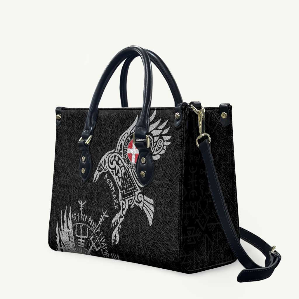Denmark Viking Ravens Leather Bag Vegvisir Runes Pattern - Wonder Print Shop
