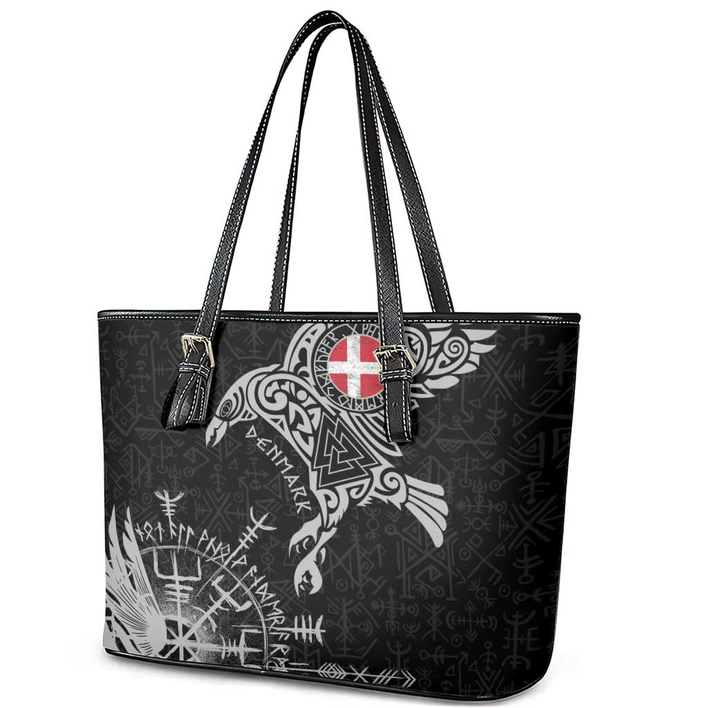 Denmark Viking Ravens Leather Tote Bag Vegvisir Runes Pattern - Wonder Print Shop