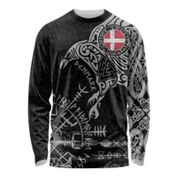 Denmark Viking Ravens Long Sleeve Shirt Vegvisir Runes Pattern - Wonder Print Shop