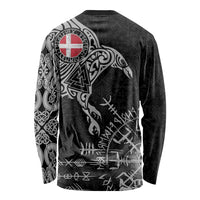 Denmark Viking Ravens Long Sleeve Shirt Vegvisir Runes Pattern - Wonder Print Shop