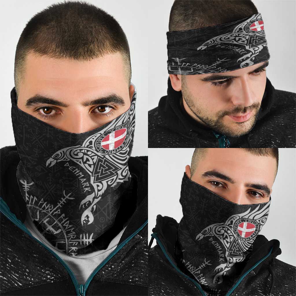 Denmark Viking Ravens Neck Gaiter Vegvisir Runes Pattern - Wonder Print Shop