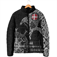 Denmark Viking Ravens Padded Jacket Vegvisir Runes Pattern - Wonder Print Shop