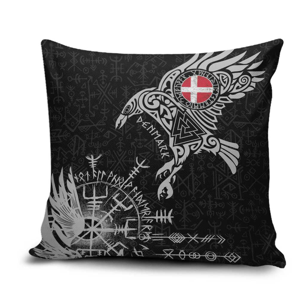 Denmark Viking Ravens Pillow Cover Vegvisir Runes Pattern - Wonder Print Shop