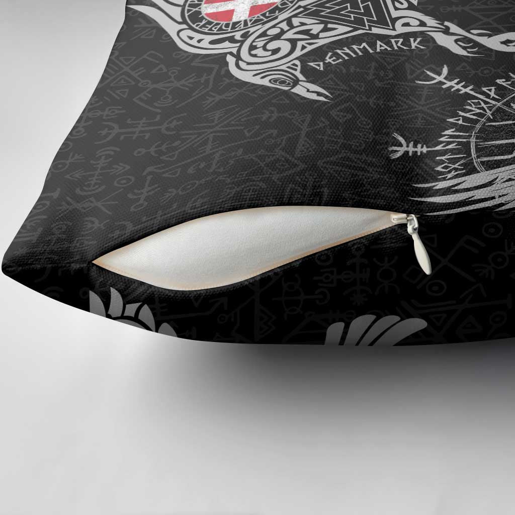 Denmark Viking Ravens Pillow Cover Vegvisir Runes Pattern - Wonder Print Shop