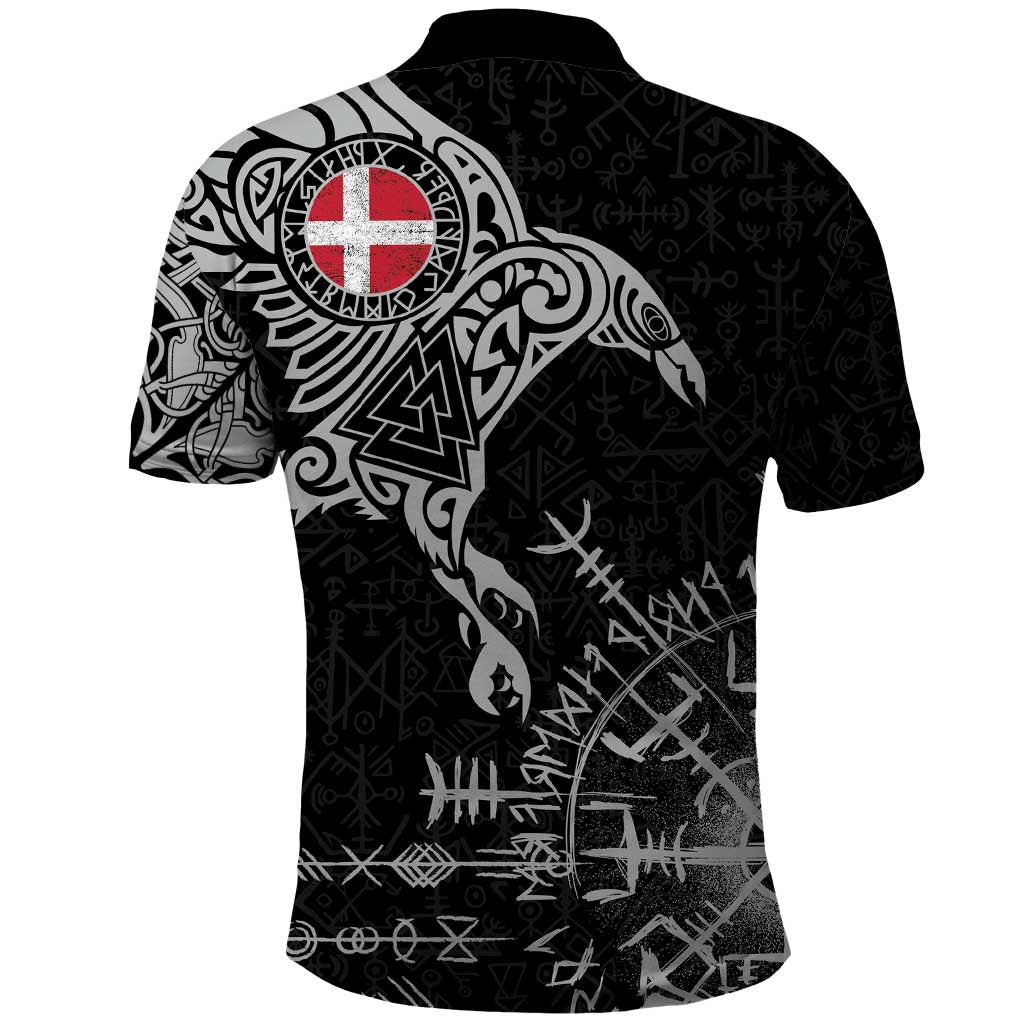 Denmark Viking Ravens Polo Shirt Vegvisir Runes Pattern - Wonder Print Shop