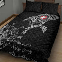 Denmark Viking Ravens Quilt Bed Set Vegvisir Runes Pattern - Wonder Print Shop