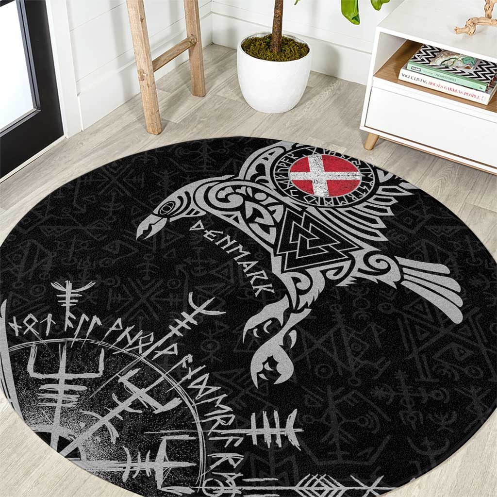 Denmark Viking Ravens Round Carpet Vegvisir Runes Pattern - Wonder Print Shop