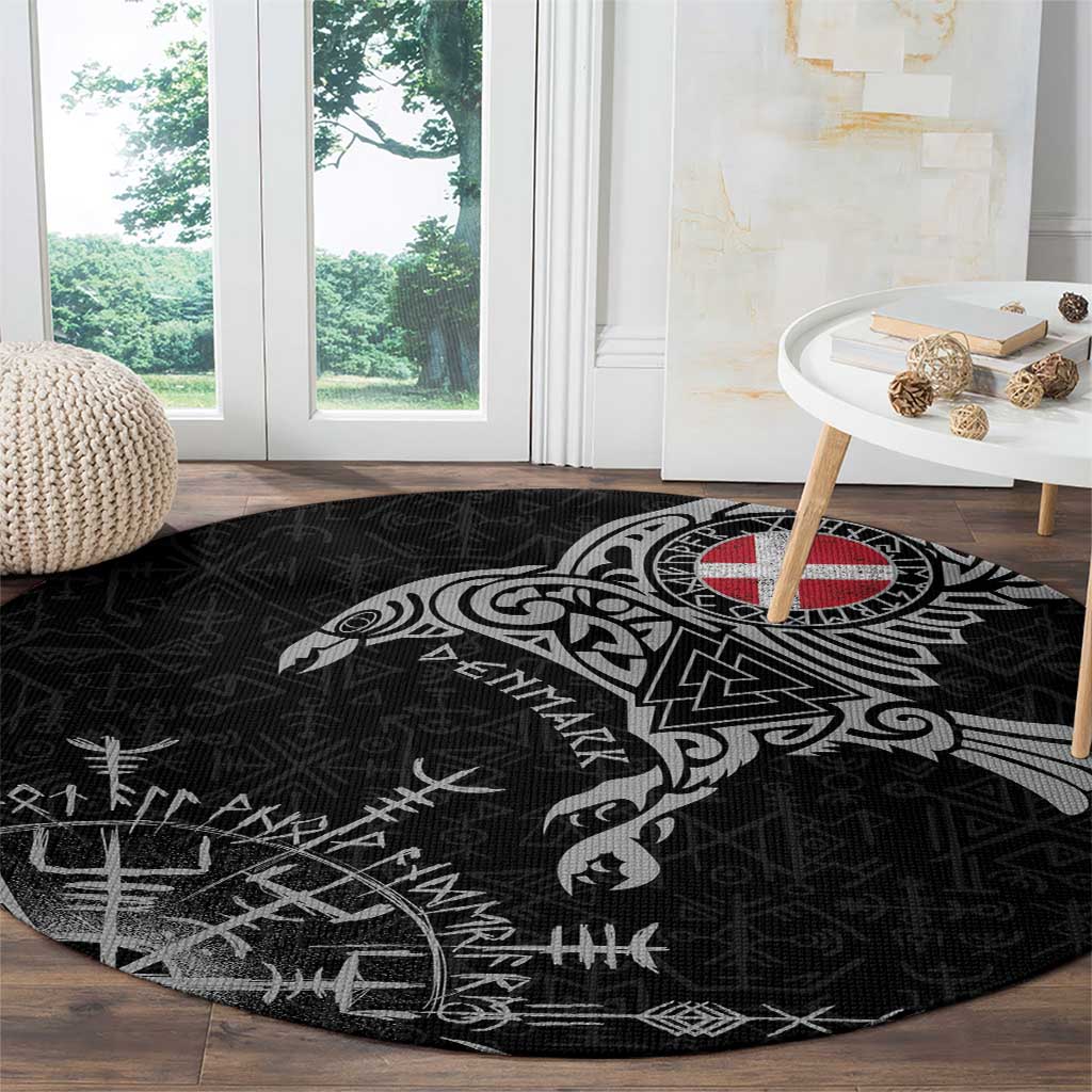 Denmark Viking Ravens Round Carpet Vegvisir Runes Pattern - Wonder Print Shop