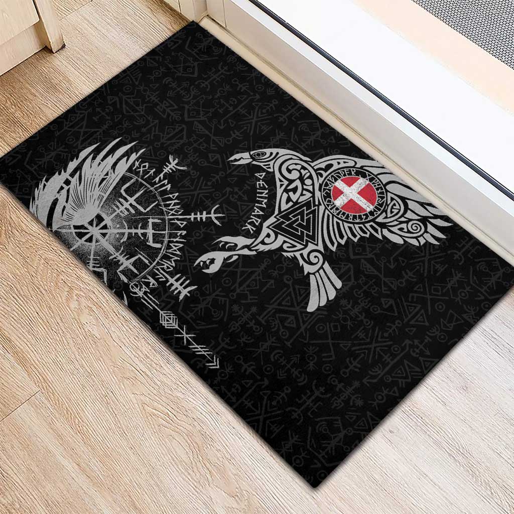 Denmark Viking Ravens Rubber Doormat Vegvisir Runes Pattern - Wonder Print Shop