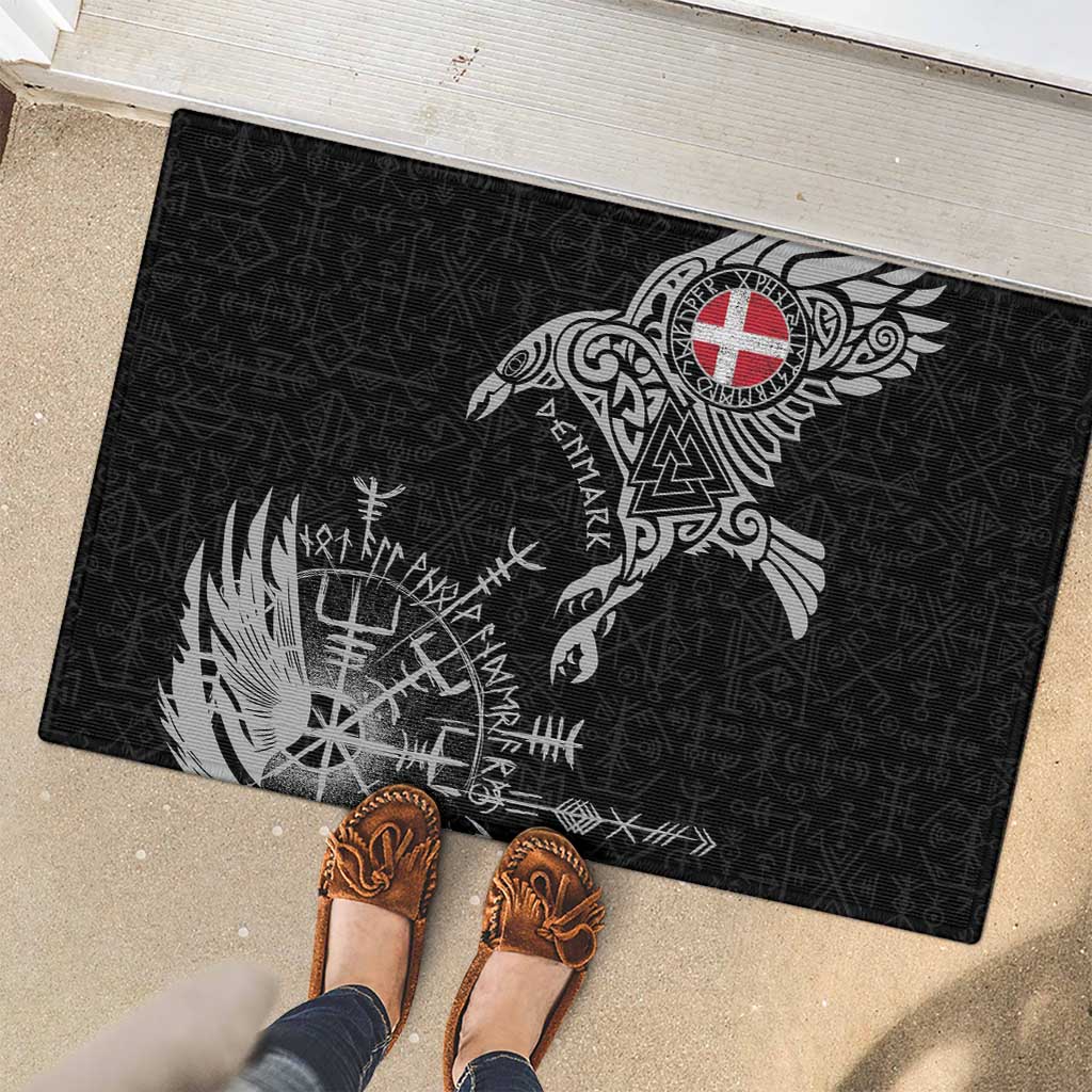 Denmark Viking Ravens Rubber Doormat Vegvisir Runes Pattern - Wonder Print Shop