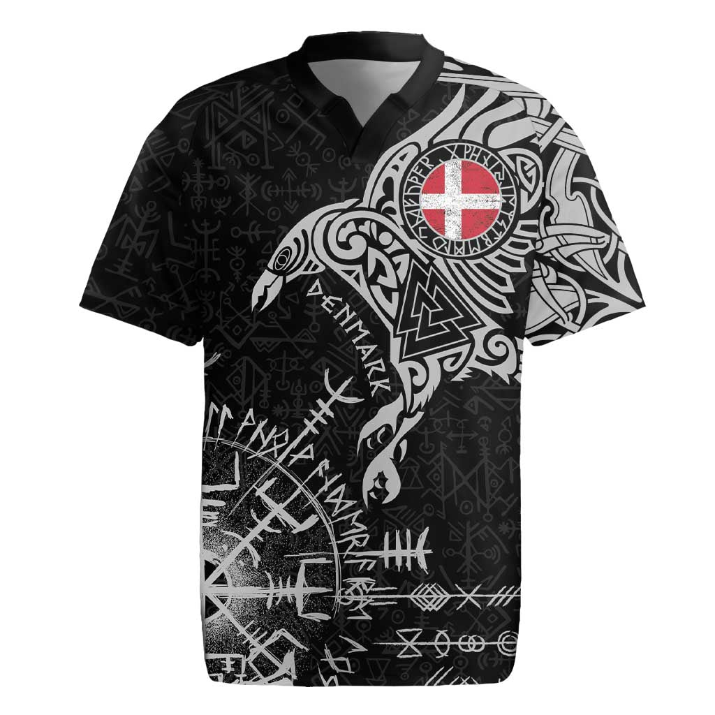Denmark Viking Ravens Rugby Jersey Vegvisir Runes Pattern - Wonder Print Shop