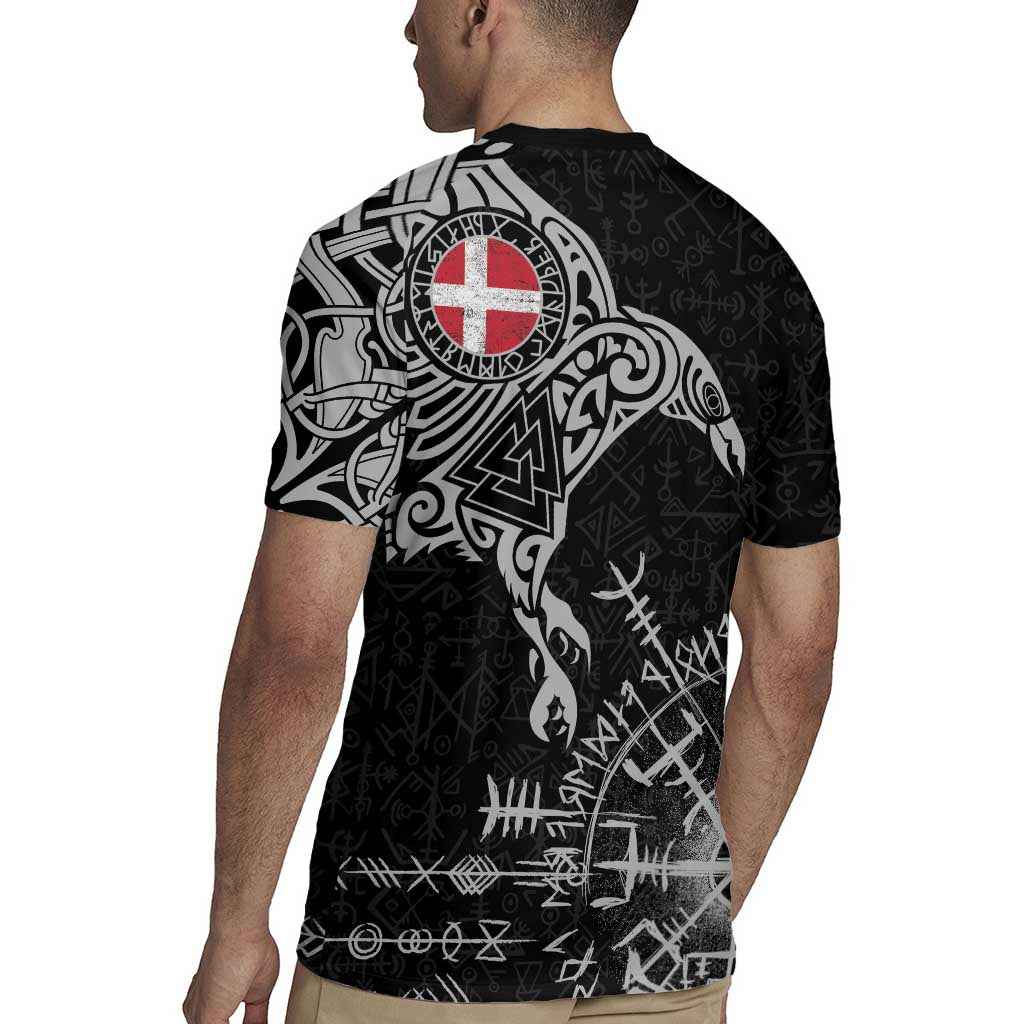 Denmark Viking Ravens Rugby Jersey Vegvisir Runes Pattern - Wonder Print Shop