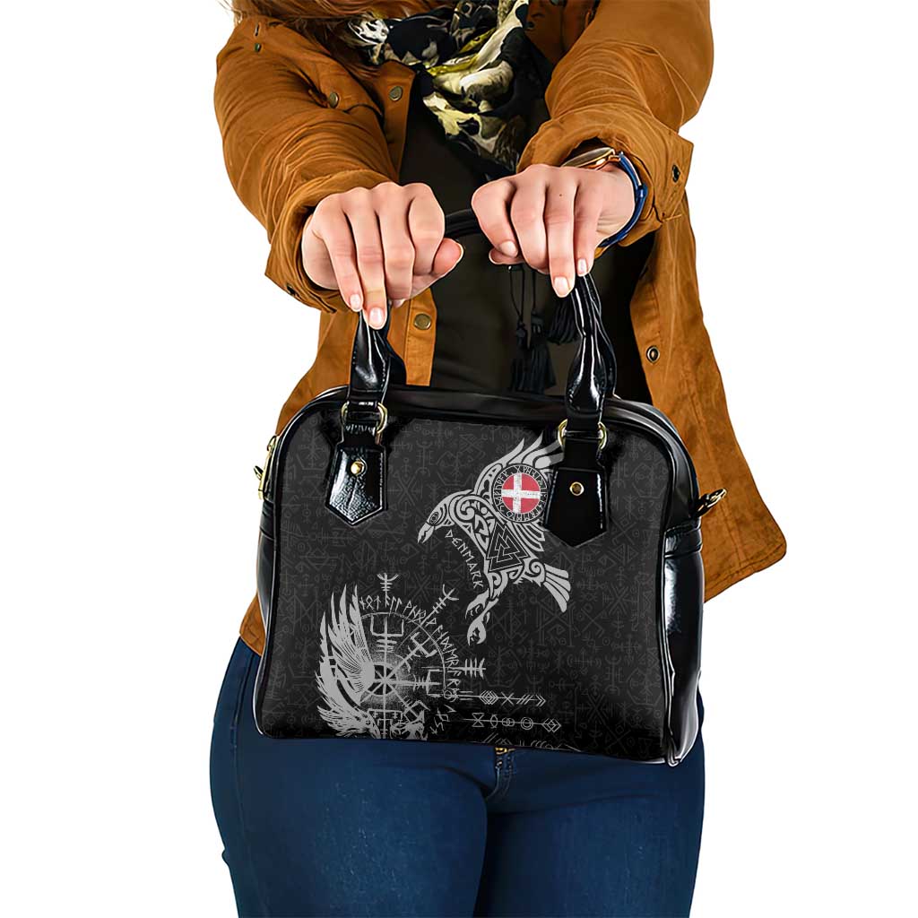 Denmark Viking Ravens Shoulder Handbag Vegvisir Runes Pattern - Wonder Print Shop