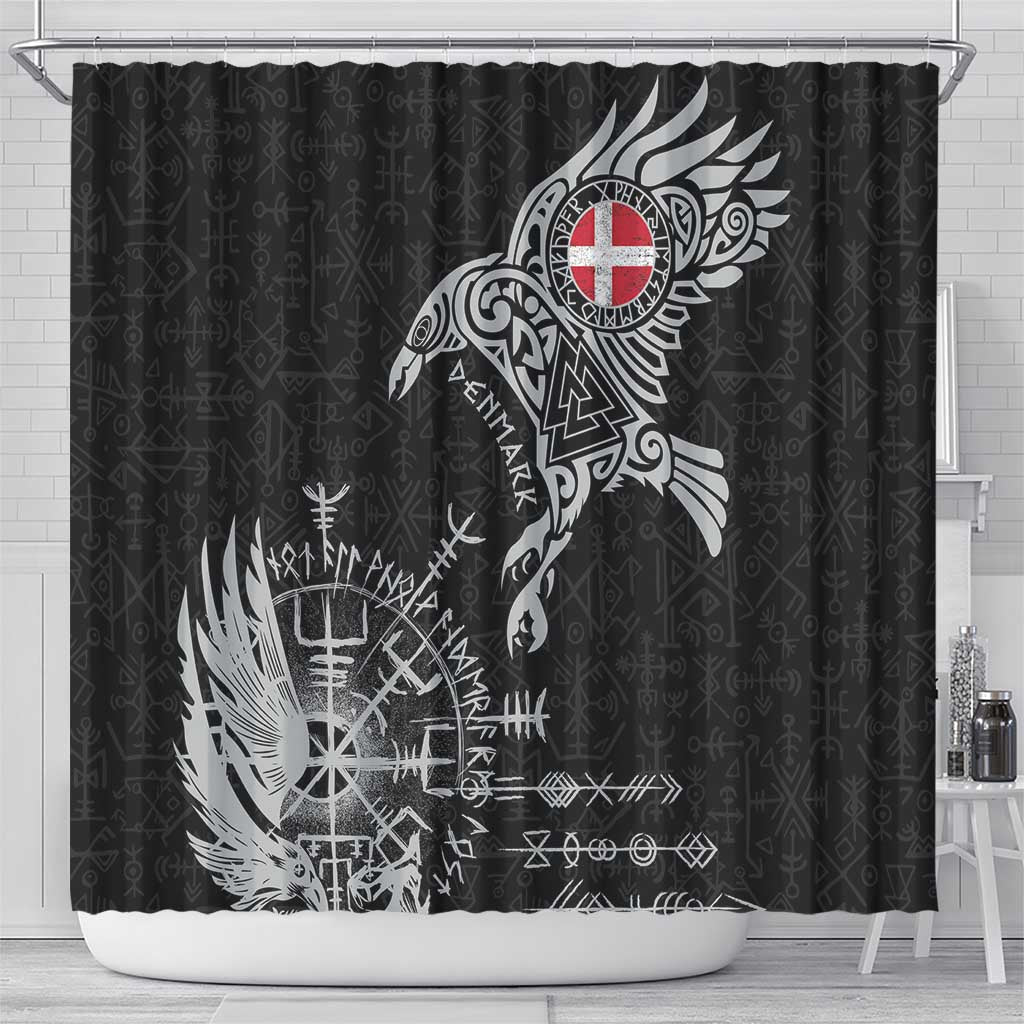 Denmark Viking Ravens Shower Curtain Vegvisir Runes Pattern - Wonder Print Shop